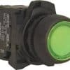 NHP D7PLF3PN7GX10HS PUSHBUTTON 22.5mm PLASTIC FLUSH ILLUM GREEN 240V AC 1N/O HS