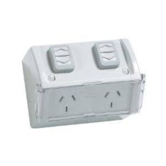 Gpo sw dbl w/flap ip54 10a 250v res/grey CLIWSC227F2RG
