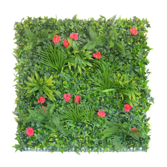 100x100cm Artificial Hedge Tile Red Flower