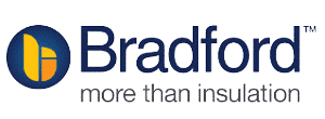 Bradford logo with blue and yellow circular badge and the text 'Bradford' plus the slogan 'more than insulation' on a green background