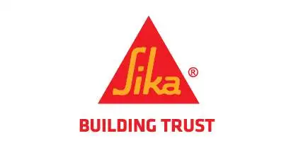 Sika logo: red triangle with yellow 'Sika' wordmark and the tagline 'BUILDING TRUST' in red.