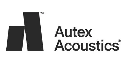 Autex Acoustics logo featuring abstract black shapes and the wordmark 'Autex Acoustics'.