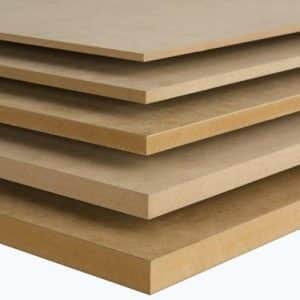 Stack of plywood sheets layered in alternating thickness, viewed from the side