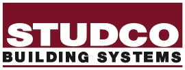 STUDCO Building Systems logo: white STUDCO text on maroon background with 'BUILDING SYSTEMS' beneath in black.
