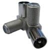 Matchmaster 08MM-A14 Coaxial Adaptor, 'F' Female to IEC Male Right Angle Adaptor (5 Pack), Used to adapt 'F' type male connections to IEC (PAL) male with 90-degree bend Radius