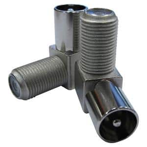 Matchmaster 08MM-A14-5P Coaxial Adaptor, 'F' Female to IEC Male Right Angle Adaptor (5 Pack), Used to adapt 'F' type male connections to IEC (PAL) male with 90-degree bend radius