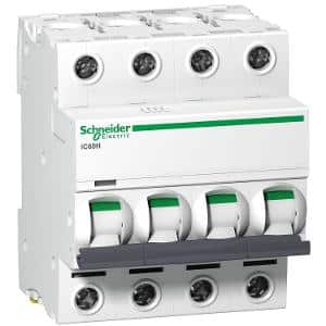 Schneider Electric A9F54425 Miniature circuit breaker (MCB), Acti9, iC60H Disbo, 4P, 25A, C curve, 10000A (IEC/EN 60898-1), 15kA (IEC/EN 60947-2), White