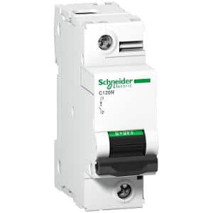 Schneider A9N18359 Acti9 Series Miniature Circuit Breaker, MCB, 1 Pole, 125A, 240V, C Curve, 10KA, Din Rail Mount, 1.5 Module, C120N