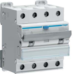 Hager ADX440T RCBO, Type A, C Curve, 4 Pole, 415V, 40A, 30mA, 10KA, Din Rail Mount, 4 Module