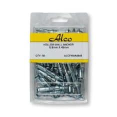 Alco FHWA6845 Anchor Hollow Wall Zinc Plated Diameter 6.8mm x Length 45mm Suit 24mm Board Hold 10kg pack of 25