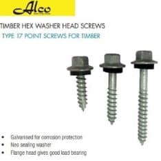Alco THMNL2512 Screw HEX Washer Head Type 17 Point, Timber Galvanised Suitable for 8mm Nutsetter 12G x 25mm Pack of 50