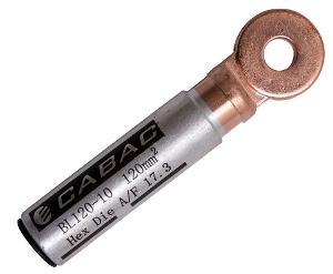 Cabac BL120-10 Bi-Metal Aluminium/Copper Cable Lug, Crimp Type, Aluminium Cable to Copper Stud, 120mm Cable, 10mm Stud, 99.6% Aluminium & 99.9% Copper