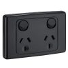 Clipsal 2025-BK 2000 Series GPO, Double, Powerpoint, Switchplug Combination, Single Pole, Flush, Horizontal, 250V 10A, 3 Pin, Black