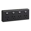 Clipsal C2015D4-BK Classic C2000 Series GPO, Quad, 4 Gang, Powerpoint, Switchplug Combination, Double Pole, Flush, Horizontal, 250V 10A, 3 Pin, Black