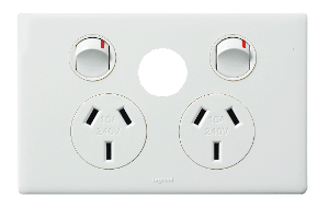 Legrand ED777XWE Excel Life Dedicated Plate Series GPO, Double, Powerpoint, Switchplug Combination, With Extra Switch, Single Pole, Flush, Horizontal, 240V 10A, 3 Pin, White Electric