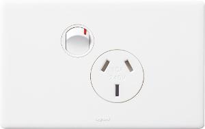 Legrand ED787WE Excel Life Dedicated Plate Series GPO, Single, Powerpoint, Switchplug Combination, Single Pole, Flush, Horizontal, 240V 10A, 3 Pin, White Electric