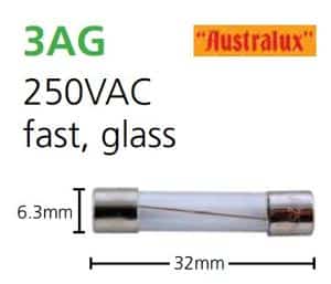 Australux 3AG-20A Fuse Cartridge Minature Fuse Link GLASS FAST ACTING 3AG 20 Amp 6.3X32mm 250 VAC