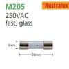 Australux M205-20A Fuse Cartridge Minature Fuse Link GLASS FAST ACTING M205 20 Amp 5.0x20mm 250 VAC