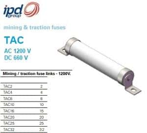 IPD TAC32 Fuse Cartridge Fuse Link HRC Traction HV, TAC 32 Amp 22x124mm Fixing Centres 1200VAC/660VDC