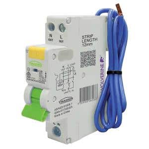 Trader WORCBO6120T Wolverine RCBO Residul Curent Break w Overcurnt Protect 6kA 1 Pol 20A 230 240Vac 30mA TypA 1 Mod w Nutral Tail