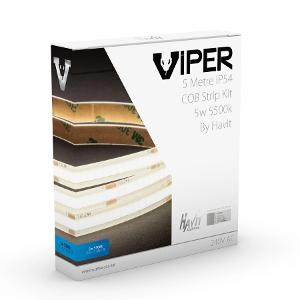 Havit Lighting VPR9762IP543205M Viper COB LED Strip Kit, 5m Length, 5W/m, 5500K, IP54, Dimmable, 320 Chips/m, 405lm/m, 8mm x 3mm, Warm White