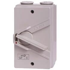 IPD IPM201 Weatherproof Isolator, 1 Pole, 20A, 250V, Padlockable, IP66, Compact Size 89x82x136mm, 4xM25 Threaded Entries, Grey