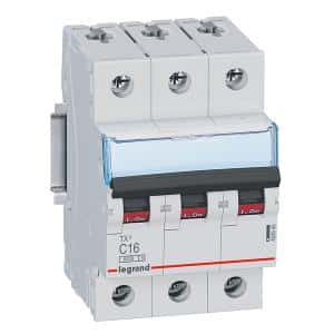 Legrand 403548 TX3 Circuit Breaker, 3 Pole, C Curve, 32A, 6kA Breaking Capacity, DIN Rail Mount, 230/400VAC, IP20/IP40, 88mm Length, Polyester Enclosure, White