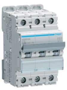 Hager NDN316A Miniature Circuit Breaker, MCB, 3 Pole, 16A, 415V, D Curve, 10KA, Din Rail Mount, 3 Module