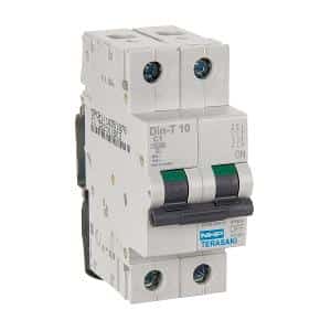NHP DTCB10210C DIN-T MCB Miniature Circuit Breaker, 2 Pole, 10A, 10kA Breaking Capacity, C Curve, DIN Rail Mount, 415V, 76mm x 36mm x 86mm, IP40