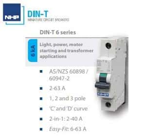 NHP DTCB6216C Circuit Breaker MCB DIN-T 2 Pole 16 Amp 415Volt 6kA C Curve, Din Rail Mount