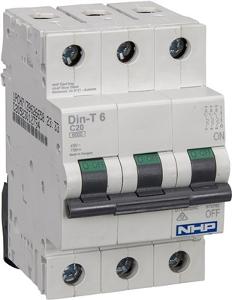 NHP DTCB6302C Din-T Series Miniature Circuit Breaker, MCB, 3 Pole, 2A, 415V, C Curve, 6KA, Din Rail Mount, 3 Module