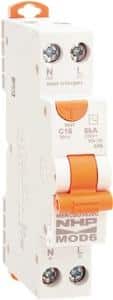 NHP M6RCBD2530CAN Mod6 Series RCBO, Type A, C Curve, 1 Pole, 1P+N, 240V, 25A, 30mA, 6KA, Din Rail Mount, 1 Module