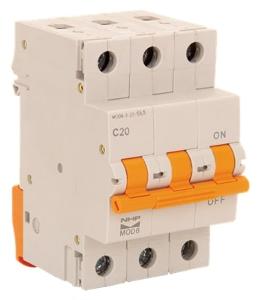 NHP MOD6350 Mod6 Series Miniature Circuit Breaker, MCB, 3 Pole, 50A, 415V, C Curve, 6KA, Din Rail Mount, 3 Module