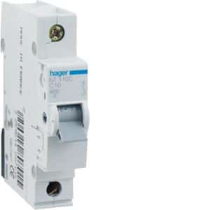 Hager NT106C Miniature Circuit Breaker, MCB, 1 Pole, 6A, 240V, C Curve, 10KA, Din Rail Mount, 1 Module