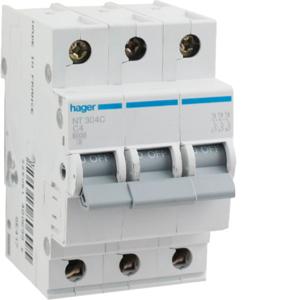 Hager NT310C Miniature Circuit Breaker, MCB, 3 Pole, 10A, 415V, C Curve, 10KA, Din Rail Mount, 3 Module