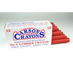 Carson CAR3RED Lumber Crayon, Hexagonal, 112mm Length, Non-Toxic, Waterproof, Box of 12, Red