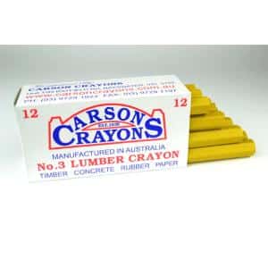 Carson CAR3YEL Lumber Crayon, Yellow, Hexagonal, 112mm Length, Non-Toxic, Waterproof, Box of 12, AS/NZS 8124 Compliant, Yellow