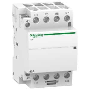 Schneider A9C20847 Acti9 iCT Series Din Contactor, 4 N/C Contacts, 4 Pole, 40A, 240V, 3 Module, Din Rail Mount