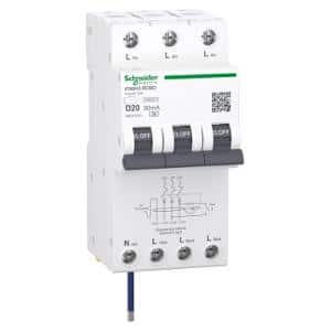 Schneider A9DD1920, RCBO A9 iC60H3 3P+Ns D Curve 20A 30mA Type A