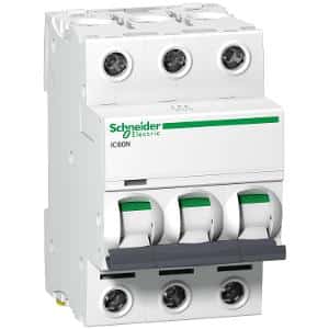 Schneider Electric A9F45332 Miniature circuit breaker (MCB), Acti9 iC60N DISBO, 3P, 32A, D curve, 6000A (IEC/EN 60898-1), 10kA (IEC/EN 60947-2), White