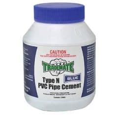 Trademate TRAA5421 PVC Pipe Cement Type N, Solvent, 250ml, Non-Pressure, Fast Setting, Includes Applicator Brush, Blue