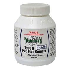 Trademate TRAA5426 PVC Pipe Cement Type N, Solvent, Non-Pressure, 250ml, Clear, Includes Applicator Brush, Fast Setting, High Bond Strength