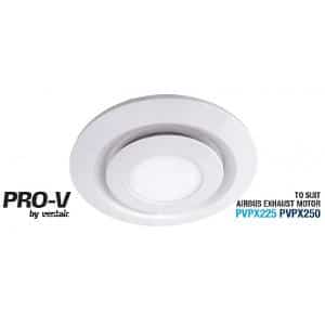 Ventair ABGLED250WH-RD Airbus 250 Exhaust Fan Grille, Round with Centre LED Light, Suit PVPX225 or PVPX250 Airbus Modular, 326mm O/D, White