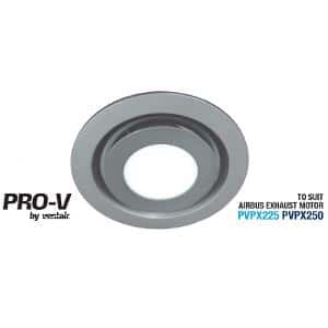Ventair ABGLED250SS-RD Airbus 250 Exhaust Fan Grille, Round with Centre LED Light, Suit PVPX225 or PVPX250 Airbus Modular, 326mm O/D, Silver