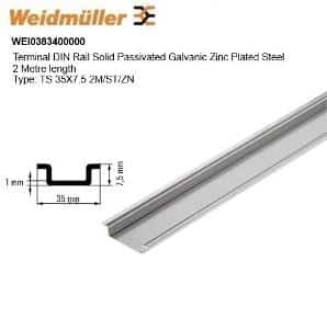 Weidmuller 0383400000 Terminal DIN Rail Solid Passivated Galvanic Zinc Plated Steel 2 Metre length Type: TS 35X7.5 2M/ST/ZN