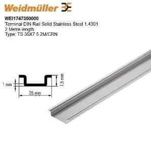 Weidmuller 1747350000 Terminal DIN Rail Solid Stainless Steel 1.4301, 2 Metre length Type: TS 35X7.5 2M/CRN