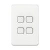 Clipsal 3044VA-XW  Iconic Series Switch, Single Pole, Flush, 4 Gang, Vertictal, 250V 10AX, 1 or 2 Way, Extreme White, Extra White