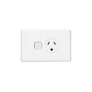 Clipsal C2015L-WE Classic C2000 Series GPO, Single, Powerpoint, Switchplug Combination, Single Pole, Flush, Horizontal, 250V 10A, 3 Pin, 2 Flat & Round Earth Pin, White Electric
