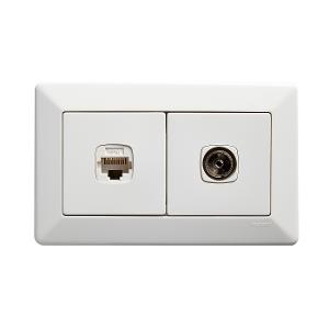 Legrand CM920/2RJ45PHWE, Como - Horizontal combined outlets A/V socket 2 gang Pal to F type & RJ45 Cat6 white