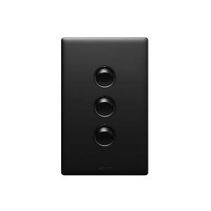 Legrand ED770/3MB Excel Life Rocker Switch, 16A, SPDT, 3 Gang, Dedicated Plate, Vertical, Flush Mount, 230-240VAC, Matte Black